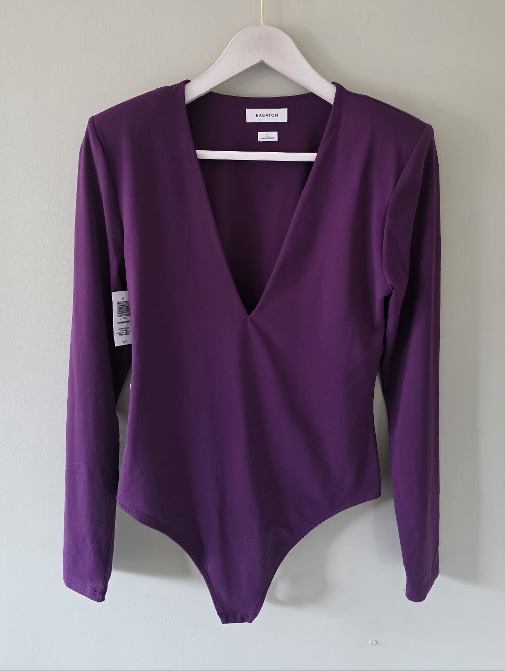 NWT Babaton L Deep Plum Shoulder Padded Contour Bodysuit Contemporary Autumnal